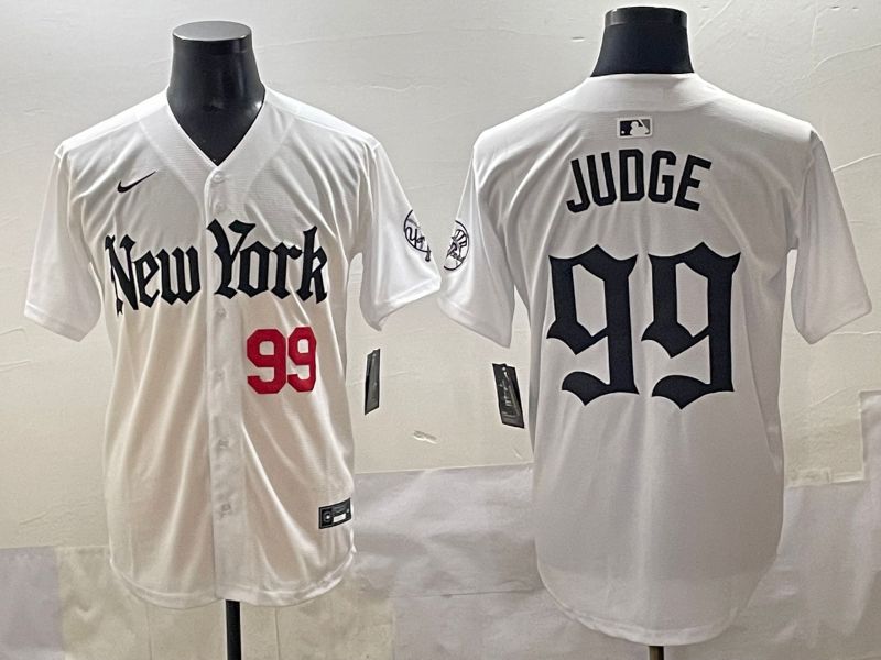 Men 2025 New York Yankees #99 Judge White Five generations Joint Name Nike MLB Jersey style 6